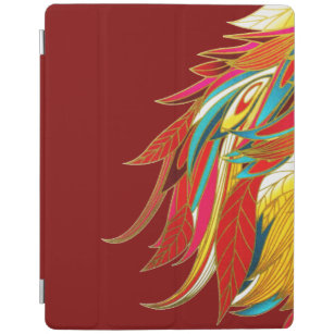 Capa Smart Para iPad Penas Tribais Exóticas Coloridas Vermelhas
