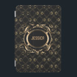 Capa Para iPad Mini Quadro Floral Barroco Negro e Dourado Elegante<br><div class="desc">Estilo barroco de quadro floral elegante preto e ouro com monograma personalizável. Se precisar de ajuda para personalizar qualquer um dos meus designs,  entre em contato com o designer do ArtOnWear. Formatação de texto livre com ajuda ao vivo disponível por solicitação.</div>