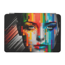 Retrato com tiras de cores na face da mulher