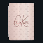 Capa Para iPad Mini Rosa monograma, monograma, cor-de-rosa, moderna<br><div class="desc">Personalize e adicione seu nome e letras monográficas,  iniciais. As iniciais do monograma como um padrão no fundo. Um ouro rosa feminino e feminino,  cor de fundo verde rosa. Letras rosa douradas. O nome é escrito com um script de estilo manuscrito.</div>