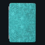 Capa Para iPad Mini Turquoise Suede Leathe - Design Floral Emboscada<br><div class="desc">Padrão de aparência de couro verde-turquesa,  com design floral gravado. Esta é uma imagem parecida com couro e o aspecto gravado é efeito fotoshop</div>