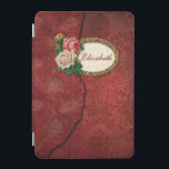 Capa Para iPad Mini Vintage Torn Red Damask and Rosa Personalizado<br><div class="desc">Camadas de damasco vermelho envelhecido com borda rasgada,  estrutura de filigrana dourada e rosas de safra. Nota: Efeitos esculpidos,  gravados,  gravados e dimensionais,  aspecto em camadas,  envelhecido ou corroído,  texturas e sombras obtidas digitalmente. O produto tem uma superfície plana.</div>