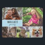 Capa Para iPad Pro Colagem de fotos e nome da família azul<br><div class="desc">Proteja o seu gabinete do comprimido e escolha as suas fotografias mais amadas para cobrir deste design. Personalize facilmente as imagens,  o nome da família. Aproveite a apresentação de fotos de momentos especiais com família,  filhos,  animais de estimação,  casamento,  noivado,  avós e muito mais. Com um sotaque azul.</div>