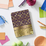 Capa Para iPad Pro Dourado e roxo - Damascos e roxos<br><div class="desc">Ouro elegante e damasco floral roxo profundo e design de espiral com monograma personalizável.</div>