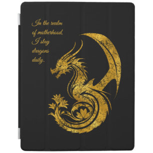 Capa Smart Para iPad Dragão floral ouro sobre fundo preto