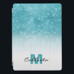 Capa Para iPad Pro Monograma de Sequência Luminosa Azul-Azul-Azul-Azu<br><div class="desc">Este design chic e glamouroso é perfeito para a moda e na moda. Ele retrata uma sequência cintilante aqua azul esparsa impressa cintilante e um gradiente ombre branco. É moderno, feminino, bonito e legal. Basta personalizar esta design com seu próprio nome de família monograma personalizado e/ou inicial. ***NOTA DE DESIGN...</div>