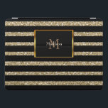 Capa Para iPad Pro Nome do monograma das listras pretas de ouro moder<br><div class="desc">Minúsculo brilho pessoal no caso Ipad pro. Listras pretas sobre fundo do ouro e monograma e nome.</div>