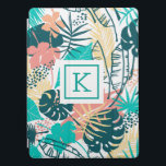 Capa Para iPad Pro Padrão de colagem das folhas tropicais<br><div class="desc">Ilustração moderna das aquarelas,  uma coleção de folhas tropicais coloridas padrão de colagem. Monograma personalizável e opcional.</div>