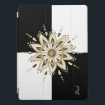 Capa Para iPad Pro Quadrado preto e branco e círculo Mandala 2a<br><div class="desc">O elegante e moderno preto e branco quadra fundo com design de mandala preto e branco dourado. Monograma opcional.</div>