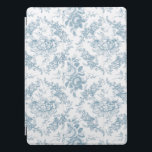 Capa Para iPad Pro Torno Floral Branco e Azul gravado Elegante<br><div class="desc">A safra elegante inspirou um padrão circular azul,  empoeirado,  empoeirado,  com rosas,  vinhas e rolhas sobre fundo branco. O padrão sem costura pode ser escalado para cima ou para baixo.</div>