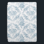 Capa Para iPad Pro Torno Floral Branco e Azul gravado Elegante<br><div class="desc">A safra elegante inspirou um padrão circular azul,  empoeirado,  empoeirado,  com rosas,  vinhas e rolhas sobre fundo branco. O padrão sem costura pode ser escalado para cima ou para baixo.</div>