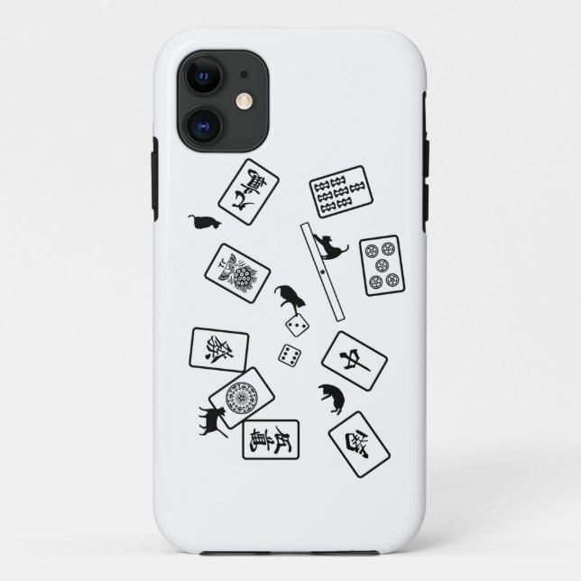 Capa Para iPhone 11 麻雀猫 mahjong cat (Verso)