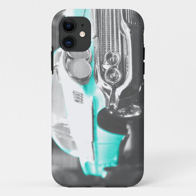Capa Para iPhone 11 1958 chevy impala azul brilhante carro clássico (Verso)