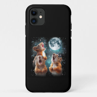 Capa Para iPhone 11 3 Esquilo Moon Howling Cabeça de Esquilo Engraçado