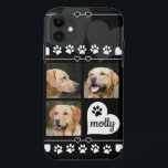 Capa Para iPhone 11 3 Nome do Cachorro de Colagem de Fotografias Black<br><div class="desc">Um presente personalizável do seu cão ou gato. Tendência, estilo moderno e minimalista com um modelo de imagem de colagem de 3 fotos pronto para adicionar as fotos e o nome do seu animal de estimação. Pawprint Preto e Branco decorativo e um coração. Você pode alterar a cor do plano...</div>