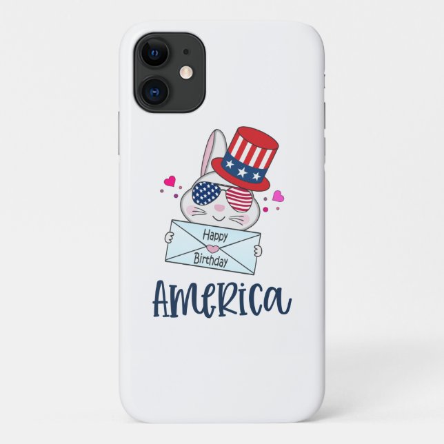 Capa Para iPhone 11 4 de julho Rabbit com bandeira dos EUA Óculos Sun (Verso)