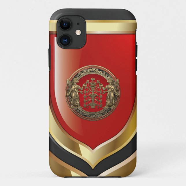 Capa Para iPhone 11 [600] Dois Ninurtas Dourados com Árvore da Vida (Verso)