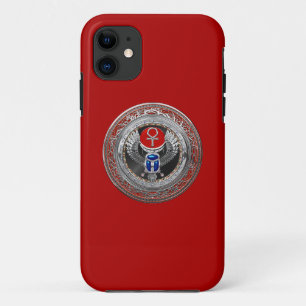 Capa Para iPhone 11 [800] Sagrada Prata Egípcia Ala Scarab & Ankh