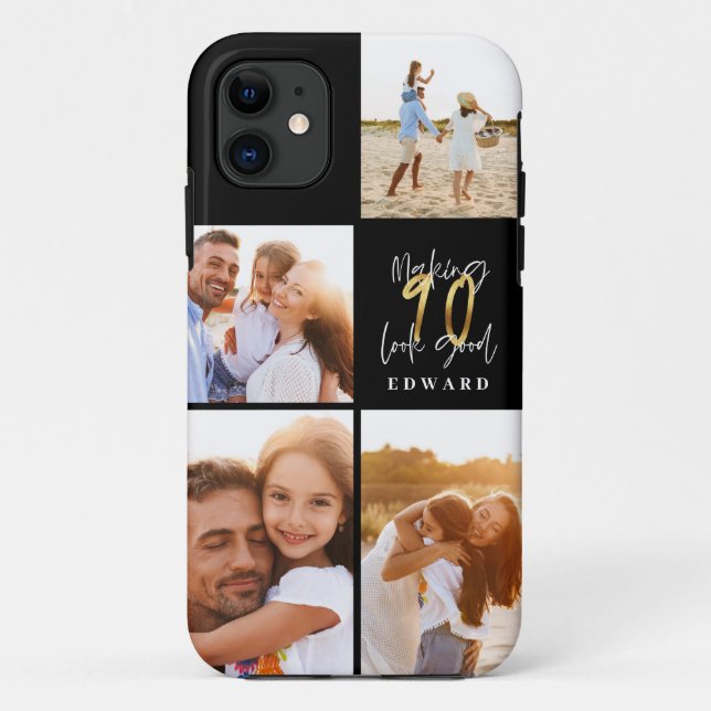 Capa Para iPhone 11 90 de aniversário foto colagem dourada preta (Verso)