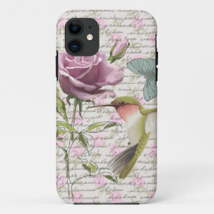 Capa Para iPhone 11 A borboleta do colibri do vintage e aumentou