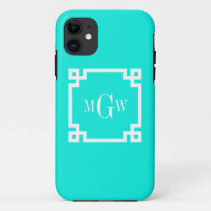 Capa Para iPhone 11 A chave grega branca #2 do Aqua brilhante moldou o