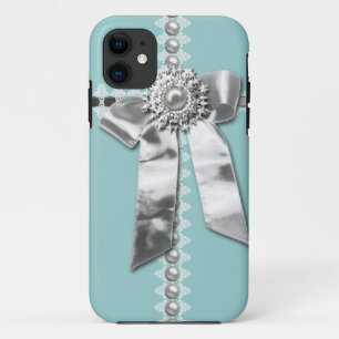 Capa Para iPhone 11 A jóia de prata azul da pérola do arco imprimiu 