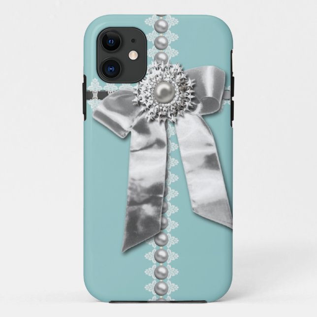 Capa Para iPhone 11 A jóia de prata azul da pérola do arco imprimiu a (Verso)