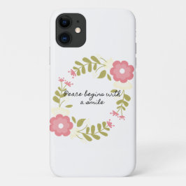 Capa Para iPhone 11 A paz começa com um sorriso rosa e verde floral