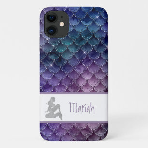 Capa Para iPhone 11 *~* A Sereia Escala O Azul-Azul-Rosa-Brilhante