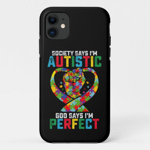 Capa Para iPhone 11 A sociedade diz que sou autista Deus diz que sou p