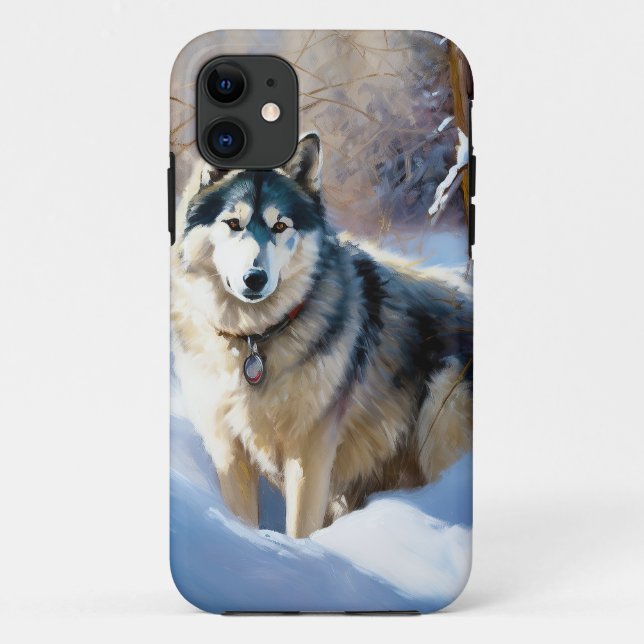 Capa Para iPhone 11 Aaskan Malamute Deixe-A Neve Natal (Verso)
