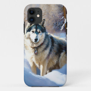 Capa Para iPhone 11 Aaskan Malamute Deixe Nevar Natal