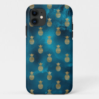 Capa Para iPhone 11 Abacaxi Dourado Metálico Elegante