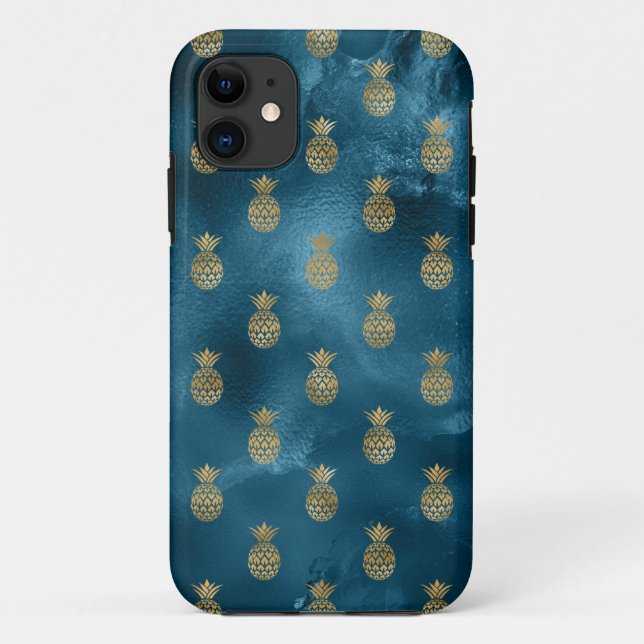 Capa Para iPhone 11 Abacaxi Dourado Metálico Elegante (Verso)
