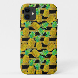 Capa Para iPhone 11 Abacaxis dourados em listras
