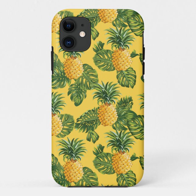 Capa Para iPhone 11 Abacaxis & folhas tropicais no ouro (Verso)