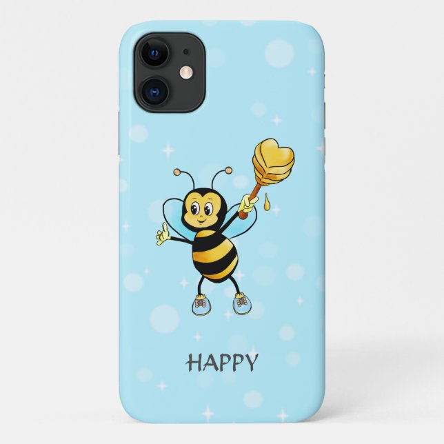 Capa Para iPhone 11 Abeja melífera sobre azul claro e preto (Verso)