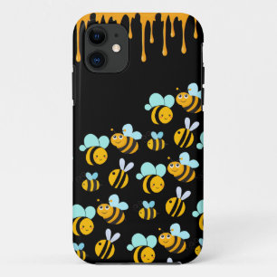 Capa Para iPhone 11 Abejas Ilustradas Mel Negra