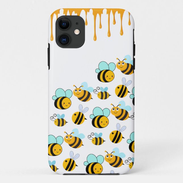 Capa Para iPhone 11 Abelhas-de-banho e Mel-branco (Verso)