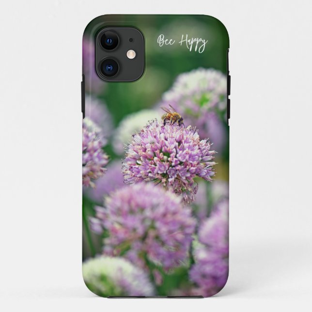 Capa Para iPhone 11 Abelhas felizes com a Motivação da Flor de Allium  (Verso)