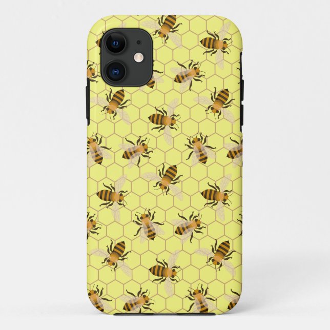 Capa Para iPhone 11 Abelhas Melíferas, Salve as abelhas, Padrão das ab (Verso)