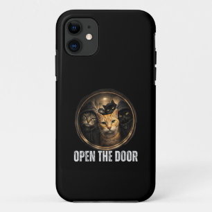 Capa Para iPhone 11 Abra A Porta Meme de Gato Engraçado Design de Humo