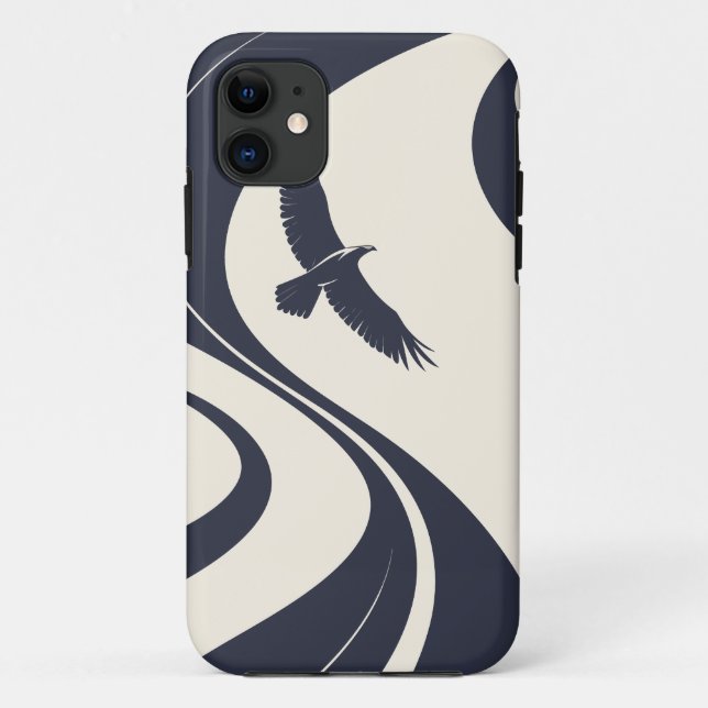 Capa Para iPhone 11 Abstract Bird Minimalist Navy Phone Case (Verso)