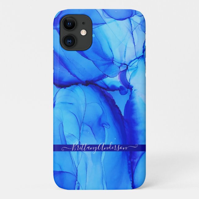 Capa Para iPhone 11 Abstrato Azul Indigo Personalizado Roteiros de Art (Verso)
