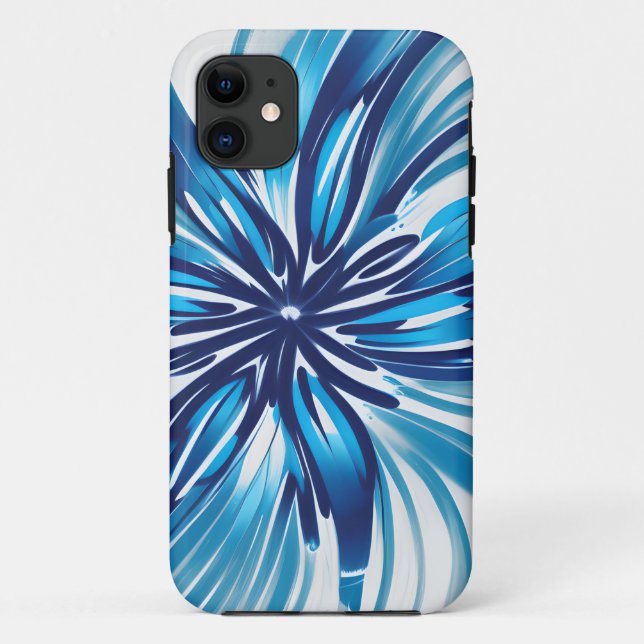 Capa Para iPhone 11 Abstrato Blue Flower Art Deco (Verso)