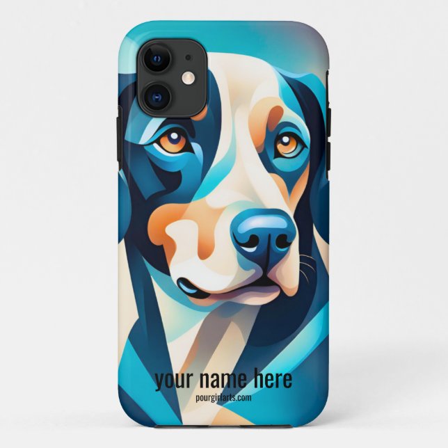 Capa Para iPhone 11 abstrato cão-arte azul branco (Verso)