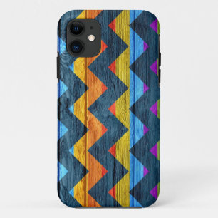 Capa Para iPhone 11 Abstrato colorido #3 da madeira de Chevron