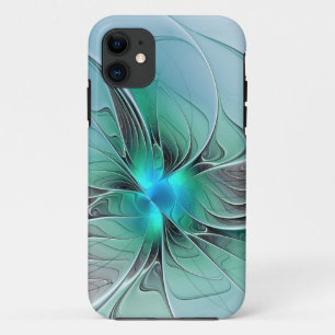 Capa Para iPhone 11 Abstrato com Arte Fractal Azul, Moderna