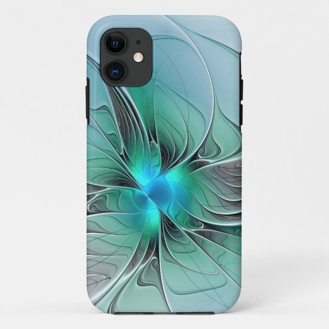 Capa Para iPhone 11 Abstrato com Arte Fractal Azul, Moderna (Verso)