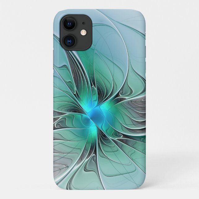 Capa Para iPhone 11 Abstrato com Arte Fractal Azul, Moderna (Verso)